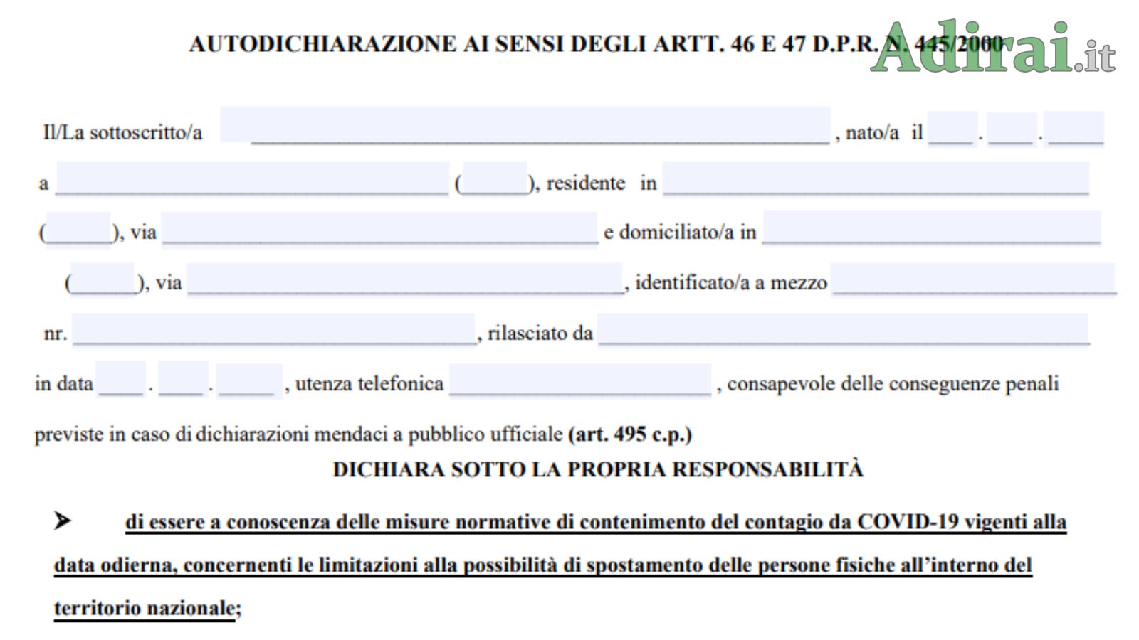 Autocertificazione modulo pdf editabile, quando serve averla